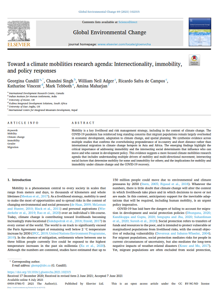 “Toward a climate mobilities research agenda: Intersectionality, immobility and policy responses” New paper with inputs from Kulima